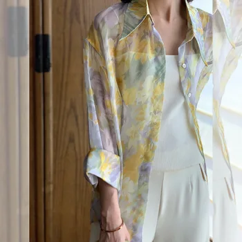

chiffon shirt female in the summer of 2020 the new light and shirt dress is prevented bask in unlined upper garment