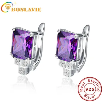 

Elegant 8.15g Purple Piercing Earrings Clip Design Women Amethyst Stone Ear Studs Silver 925 Bridal Wedding Party Jewelry