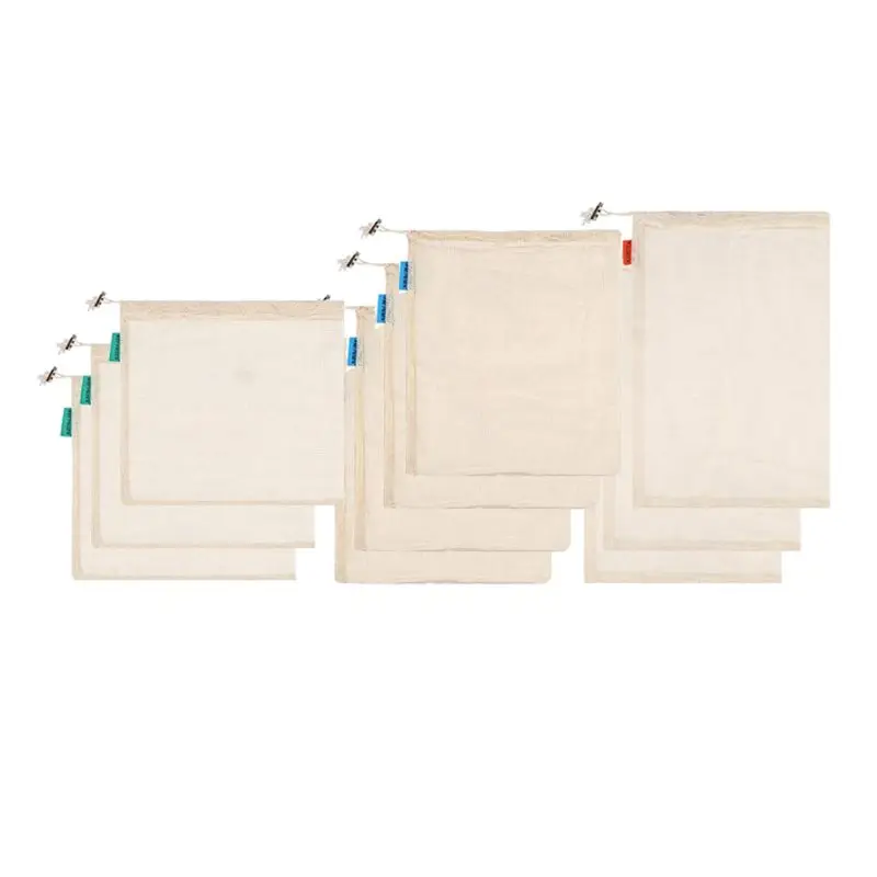

Set of 10 Reusable Produce Mesh Bags Organic Cotton Mesh Vegetables Bag Eco-Friendly Biodegradable Grocery Bags Breathable for F