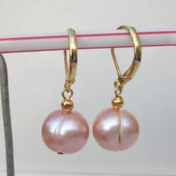 

Natural 11-12mm AAA+++ baroque lavender SOUTH sea pearl dangle earrings 14k/20 gold