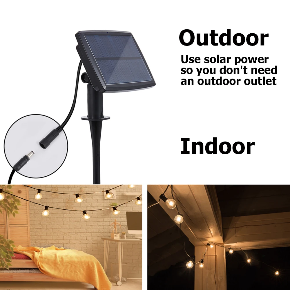 Garden Solar Light Garland Bulb Edison String Lights G40 Retro Glass Lamp For Outdoor Waterproof Party Lighting 5/10 Meters