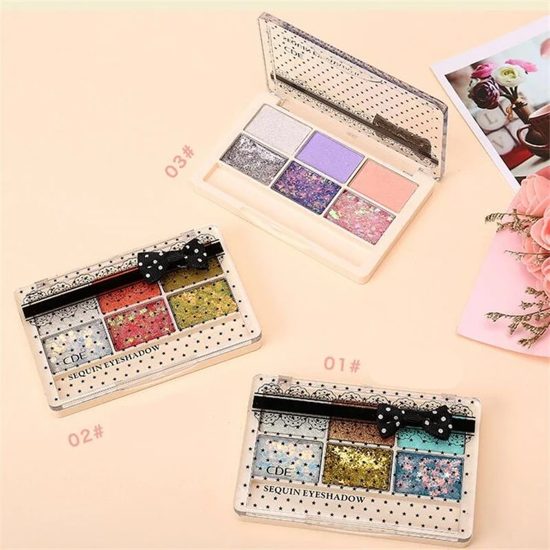 6 Colors Shimmer Glitter Eyeshadow Palette Long Lasting Diamond Eye Shadow Waterproof Mineral Powder Eye Shadow Makeup