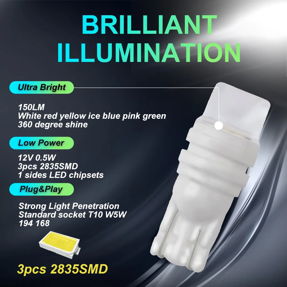 10 ampoules LED bleu T10 W5W 12V 0.5W