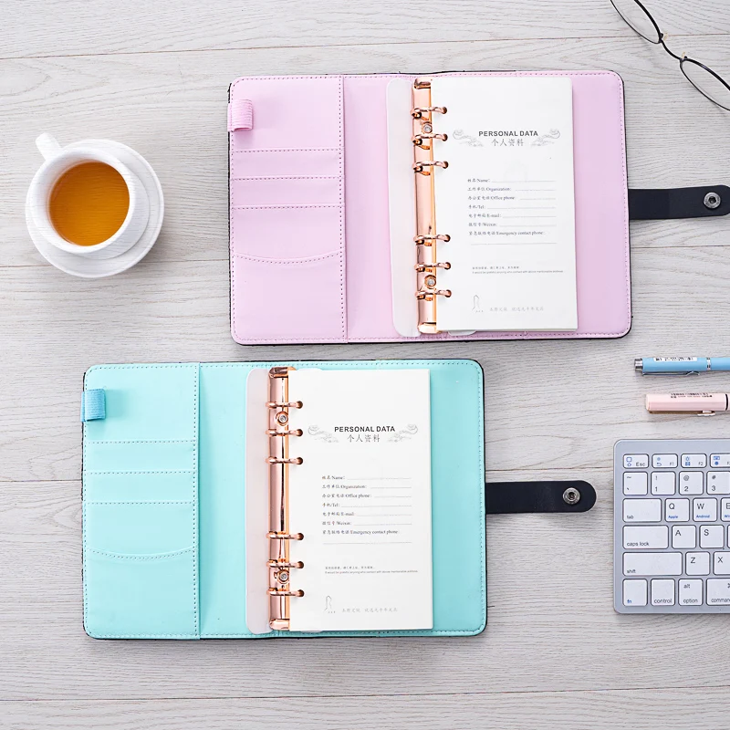 Planejador Acolchoado Preto de Folhas Soltas de Couro pu Ring Binder Journal Material de Escritório Moda Luxuosa Sair do Estilo a6 a5 - Imagem 6