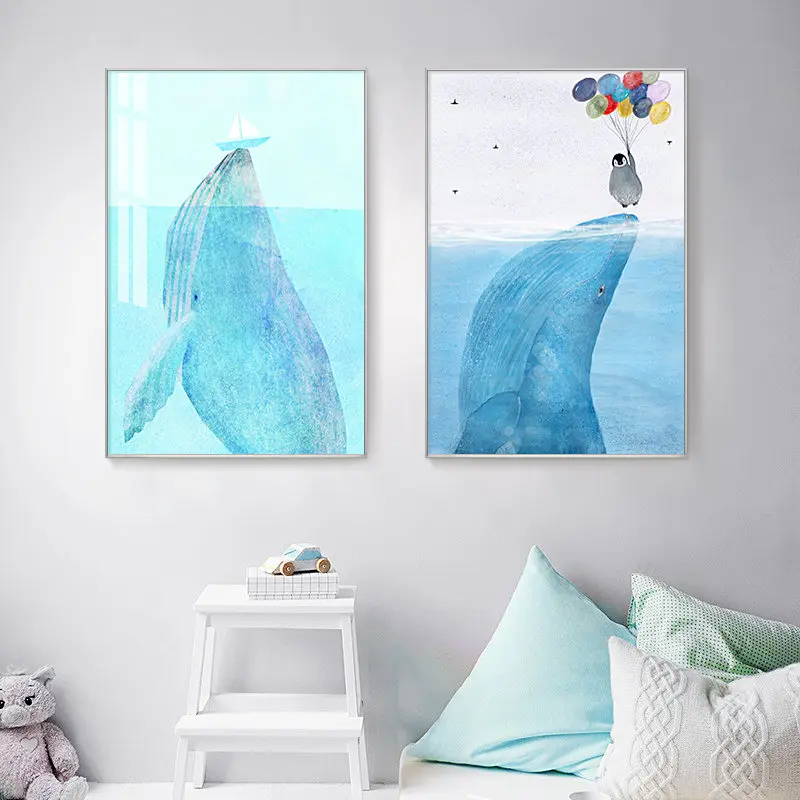 Cute-Cartoon-Fish-Picture-Home-Decor-Nordic-Canvas-Art-Painting-Wall-Art-Print-Whale-Shark-Dolphin (2)