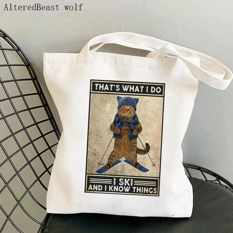 Women Shopper bag Cat That's What I Do I Fly And I Know Things Bag Harajuku Shopping Canvas girl handbag Tote Shoulder Lady Bag