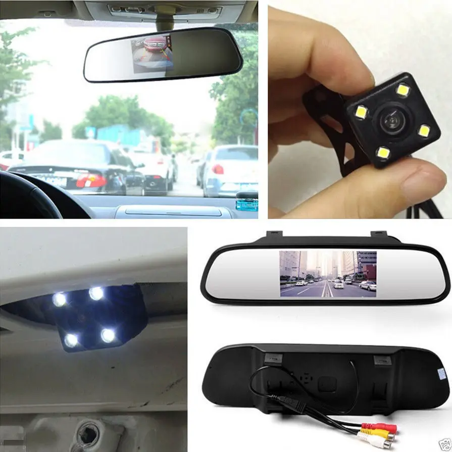 Podofo Car Dvr Camera Auto 4.3" Car Rearview Mirror Monitor Video Auto Parking Kit 4 LED Night Vision Reversing Car-styling