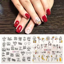 12 листов/набор, цветные абстрактные наклейки для ногтей, сексуальные ползунки для девочек, наклейки для ногтей, переводные наклейки на ногти ZJT4052