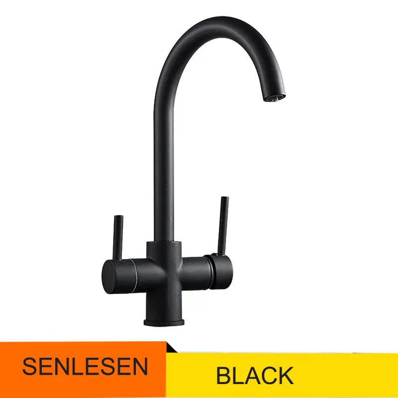 Фильтр для кухни кран для питьевой воды хромированный смеситель на бортике 360 Вращение чистый фильтр для воды Кухонная затычка для раковины - Цвет: black