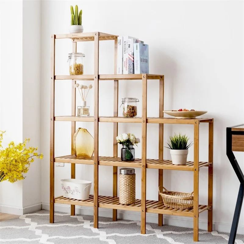 buy Multifunctional Bamboo Shelf Display Organizer Bookcases Storage Capacity Standing Shelves HW57413