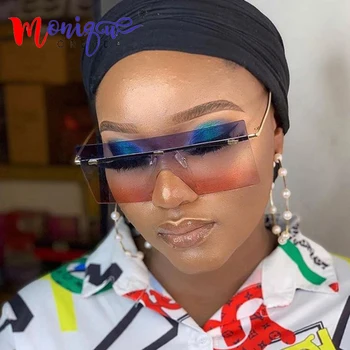 

One Piece Rimless Sunglasses Women Oversized Square Colorful Gradient Female Shades Sun Glass Brand Designer Clear UV400 Eyewear