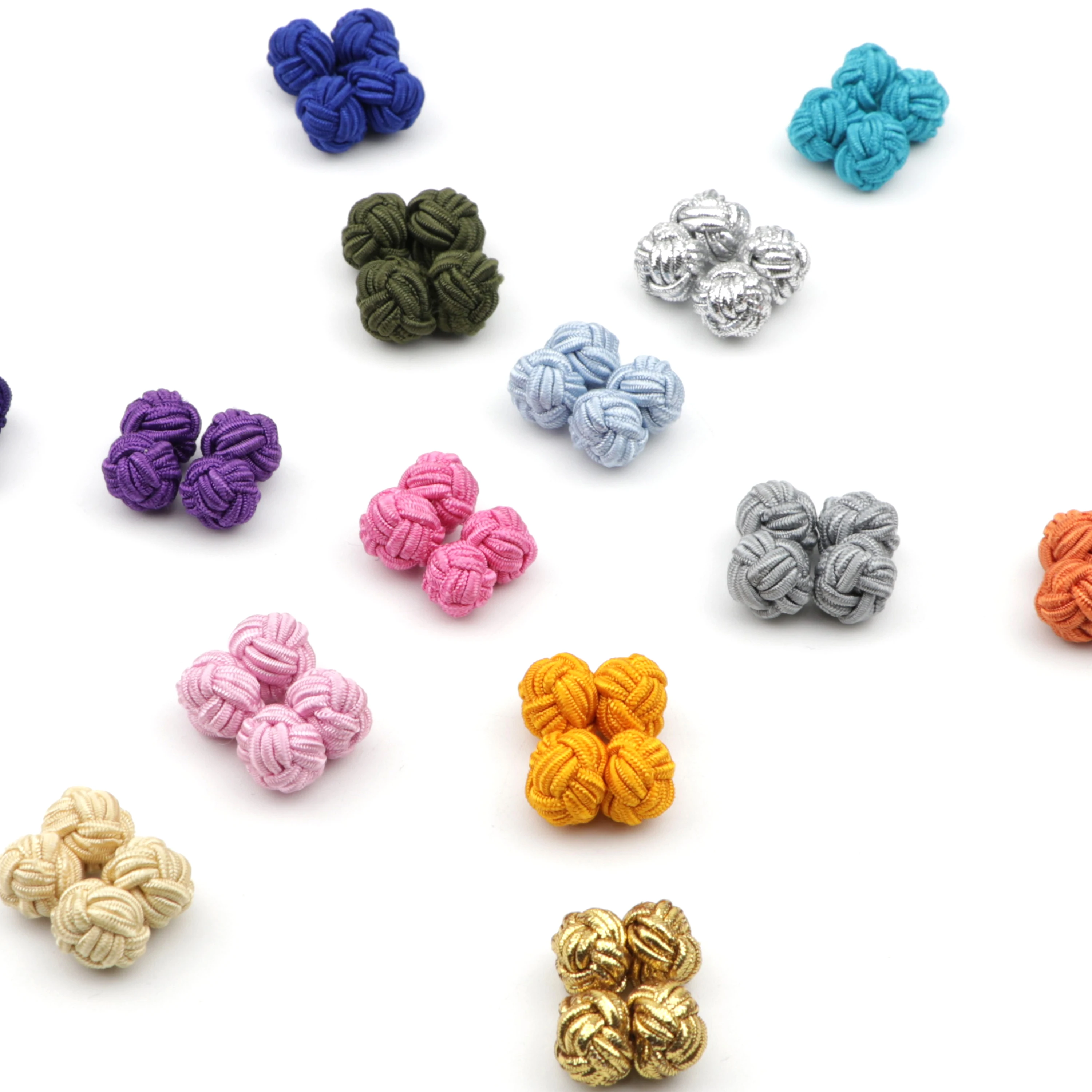 Colorful Double Rope Ball Knot Cufflinks Novelty Solid Colors Braided Handmade Elastic Upscale Men's Classic Cuff Links For Men - 2