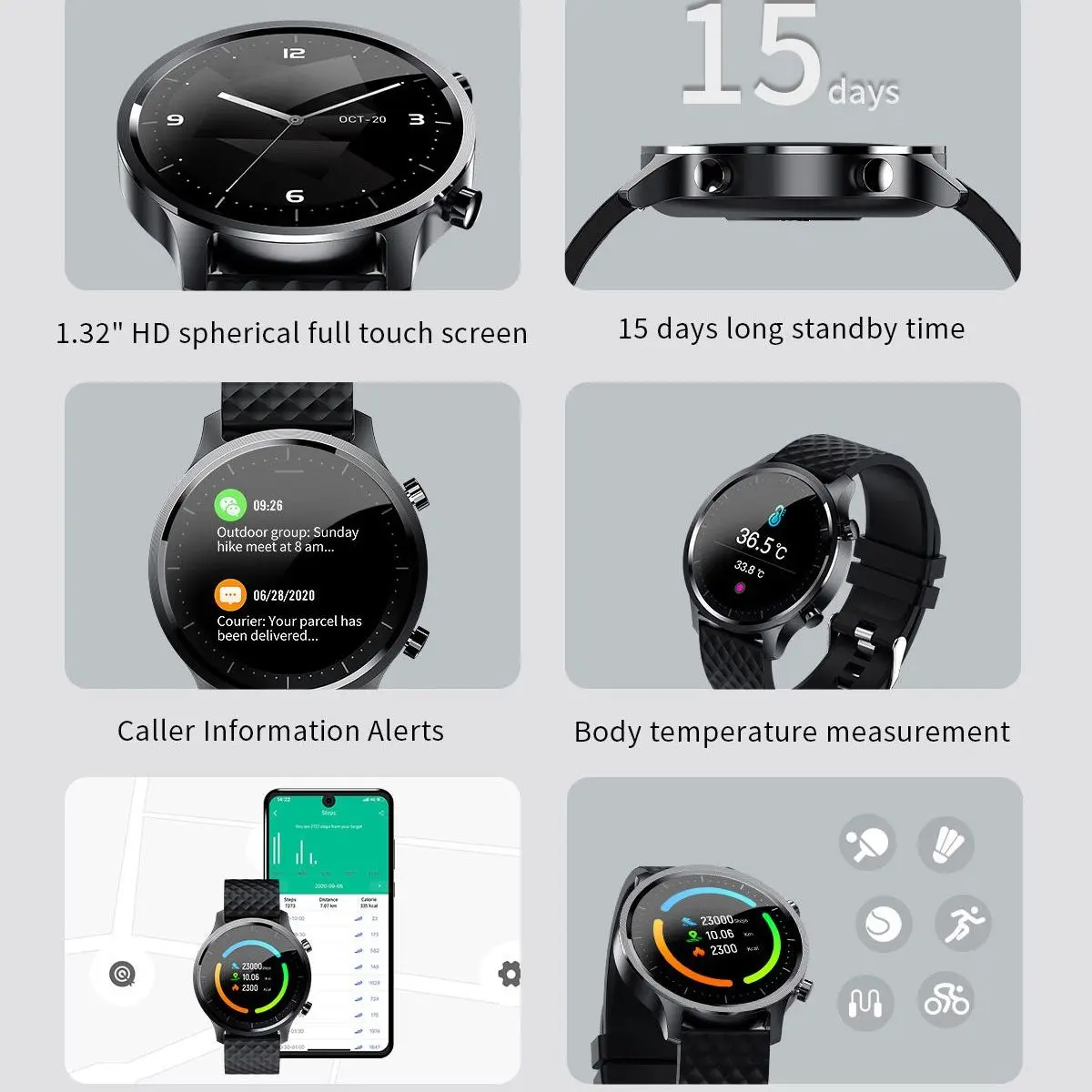 P30 2021 NEW Smart Watch Men 3D Spherical Full Touch Screen Fitness Watches For Men Temperature Heart Rate Monitor  Android ios