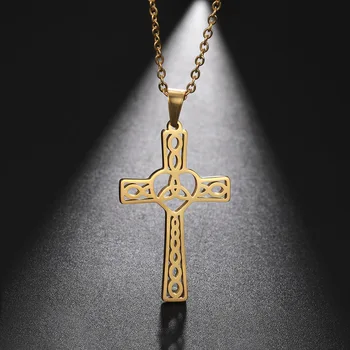 

My Shape Christian Cross Necklace for Women Men Celtics knot Stainless Steel Choker Chain Amulet Religious Jesus Jewelry Gift