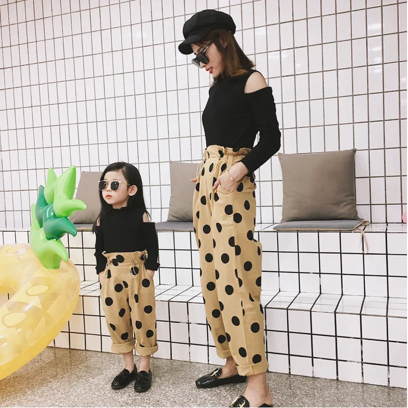 WLG Mom and Daughter Matching Clothes Family T Shirts Black O-neck Long Sleeve Shirt Spring Summer Tops | Мать и ребенок