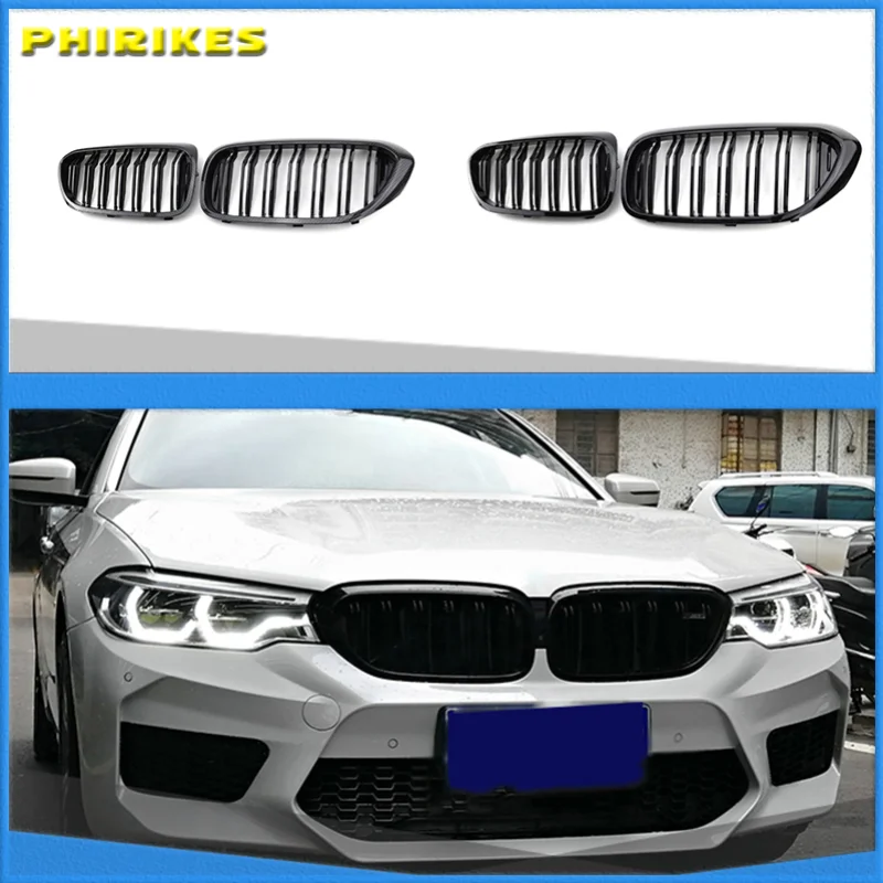 

Front Bumper Grill For BMW 5 Series M5 G30 G31 520i 530i 540i ABS 2-slat Gloss Black Front Kidney Grille