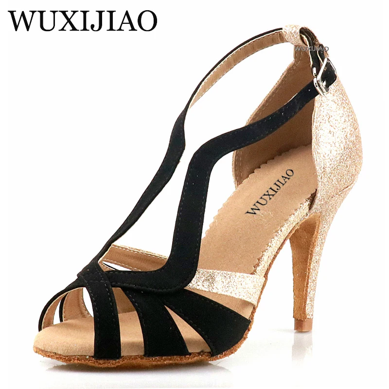 Printing Women's Latin Dance Shoes National Standard Dance Shoes Party Square Soft Sole 9cm women dance shoes,salsa dance shoes