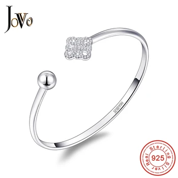 

JOVO 925 Lady Bracelet For Women Jewelry Fashion Adjustable Open Ball Flower Little Zircon Cuff Bangles