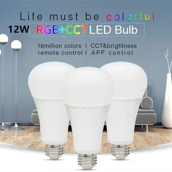 

Milight AC 85V - 265V E27 6W 8W 9W 12W RGB+CCT LED Bulb 2.4G Wireless RF WIFI Remote App Control Dimmable warm white Led Lamp