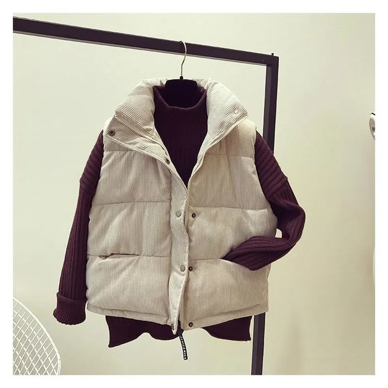 thumbnail image 2 of Fall Vests For Women 2025 Trendy Corduroy Warm Sleeveless Jackets Lightweight Winter Collar Button Coats, 01 Black, Small 2 of 13