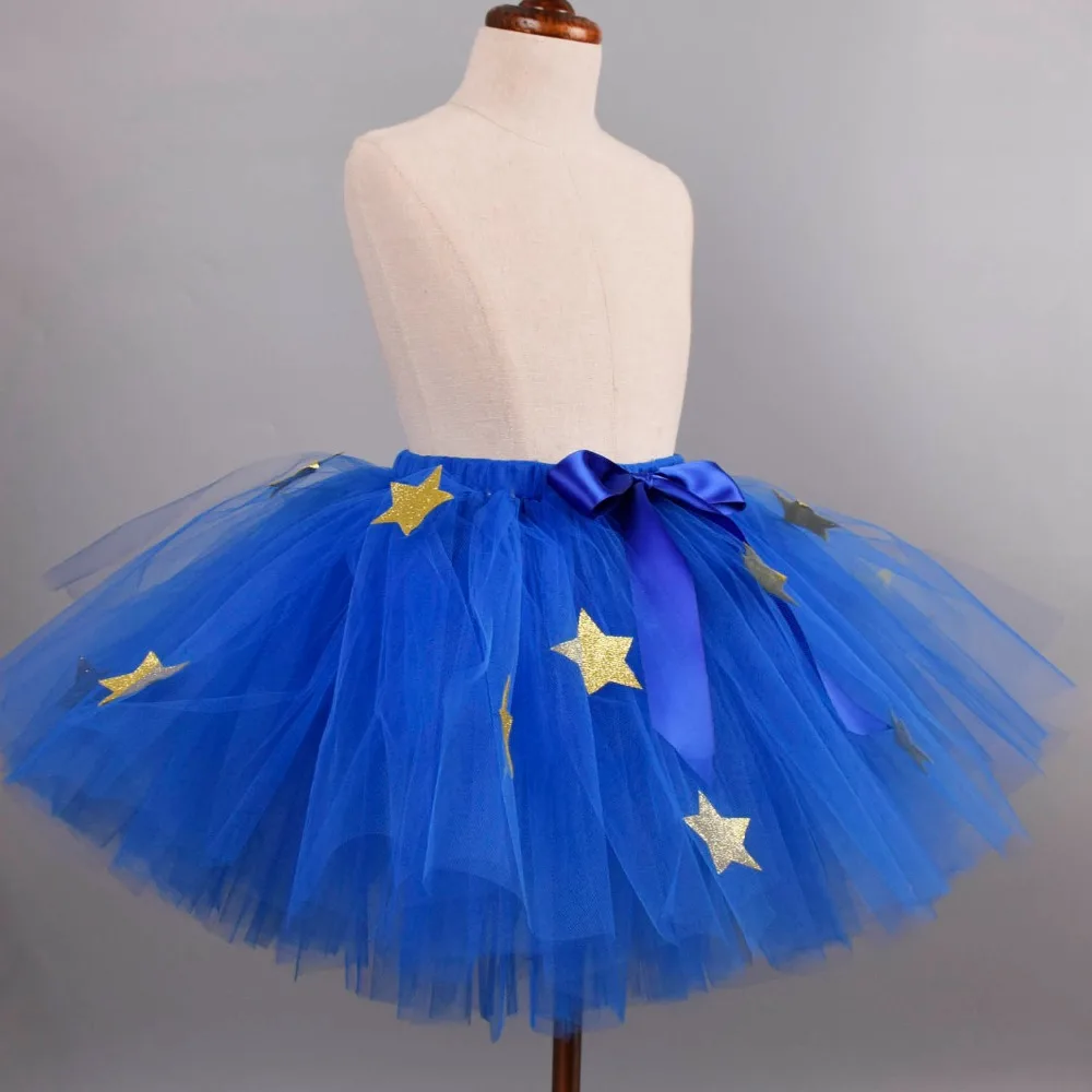 Пышная юбка-пачка для девочек Королевская Синяя с золотыми блестящими звездами фатиновая юбка костюм для новорожденных на день рождения Детская школьная Одежда для танцев От 0 до 12 лет