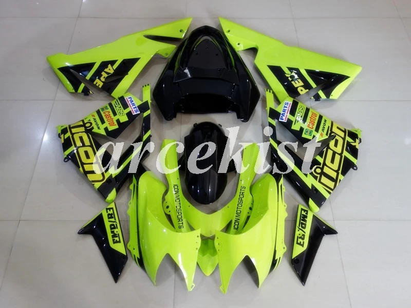 4 подарки ABS мотоцикл обтекатели комплект подходит для kawasaki Ninja ZX10R 2004 2005 04 05 10R ZX-10R тела набор флуоресцентный зеленый