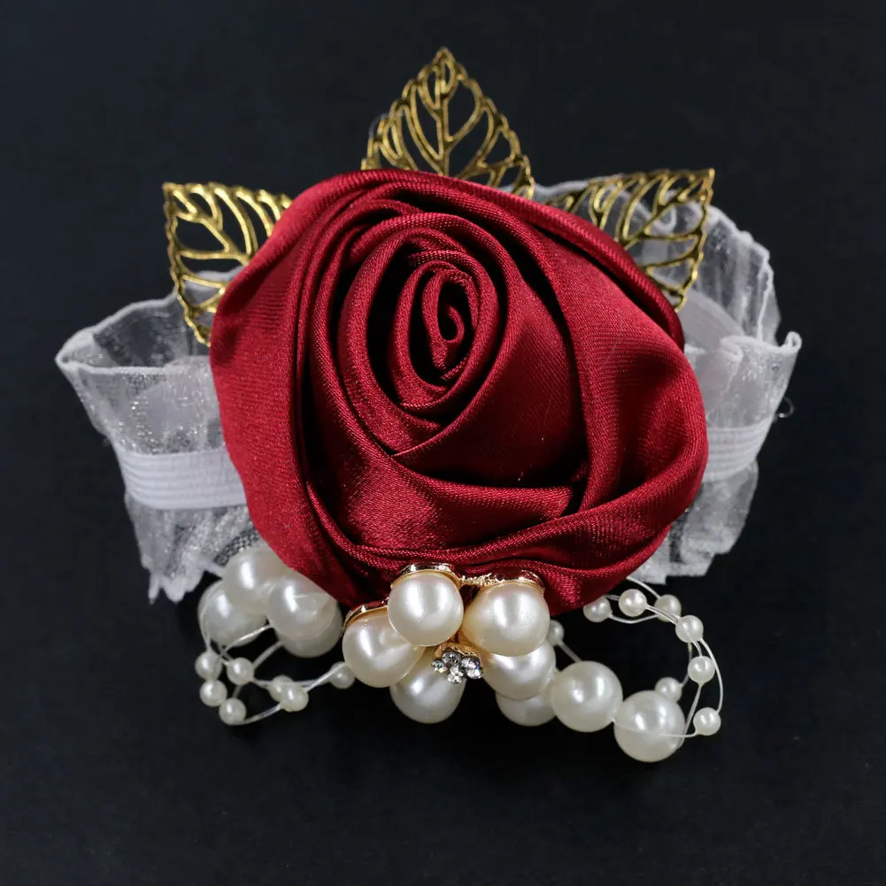 

Wedding Supplies Bride Wrist Flower Silk Rose Bridesmaid Corsage Rhinestone Pearl Hand Flower Stage Party Event Decor