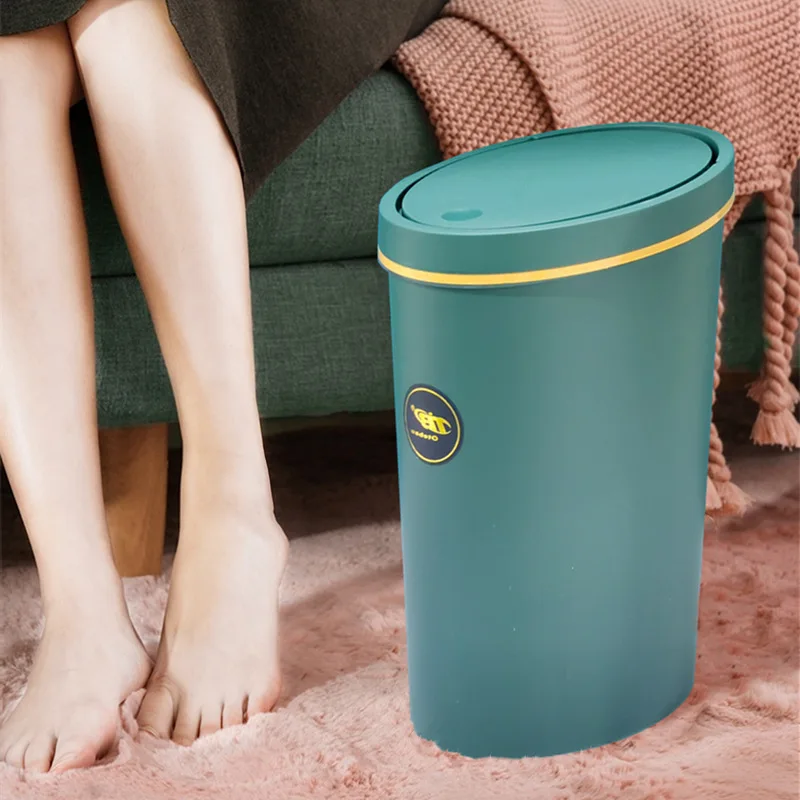 

Creative Household Plastic Trash Can Finger Pressure Elastic Cover Kitchen Storage Trash Can Bathroom Storage Waste Paper Basket