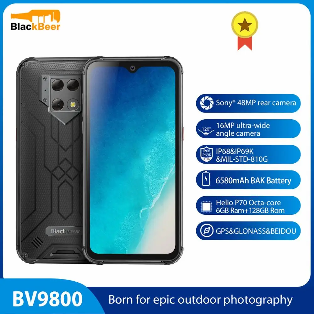 Blackview BV9800 6,3 дюймов IP68 прочный смартфон 6 ГБ 128 ГБ Helio P70 мобильный телефон 48,0 МП камера заднего вида 4G мобильный телефон NFC 6580 мАч