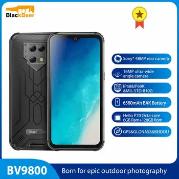 Перейти на Алиэкспресс и купить Смартфон Blackview BV9800, 6,3 дюйма, IP68, прочный, 6 ГБ 128 ГБ, Helio P70, мобильный телефон, камера заднего вида 48,0 МП, 4G, сотовый телефон, nfc, 6580 мАч