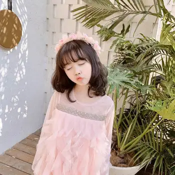 

2020 Spring Summer new Girls' Dress Pink Long Sleeve Blingbling Princess Dress Flower Girl Party Dress LD058
