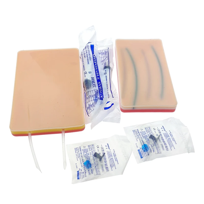 

Venipuncture IV Injection Training Pad Silicone Human Skin Suture Model 4 Veins Imbedded 3 Skin Layers Injection Practice Model