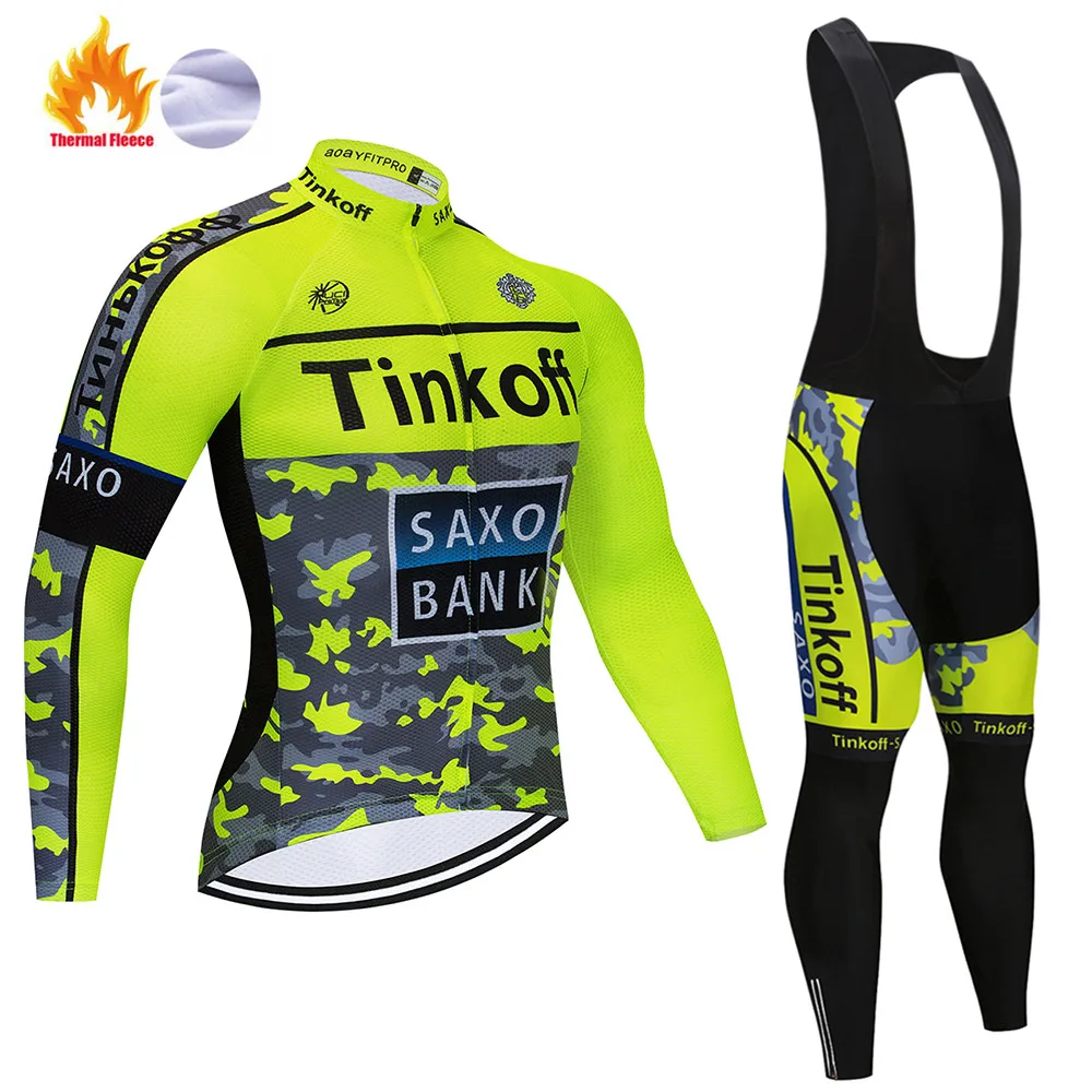 Зимняя Термальная Saxo bank Tinkoff Джерси Майо для велоспорта Invierno Ropa Ciclismo MTB с длинными рукавами, сохраняющая тепло одежда для велосипеда - Цвет: Winter suit