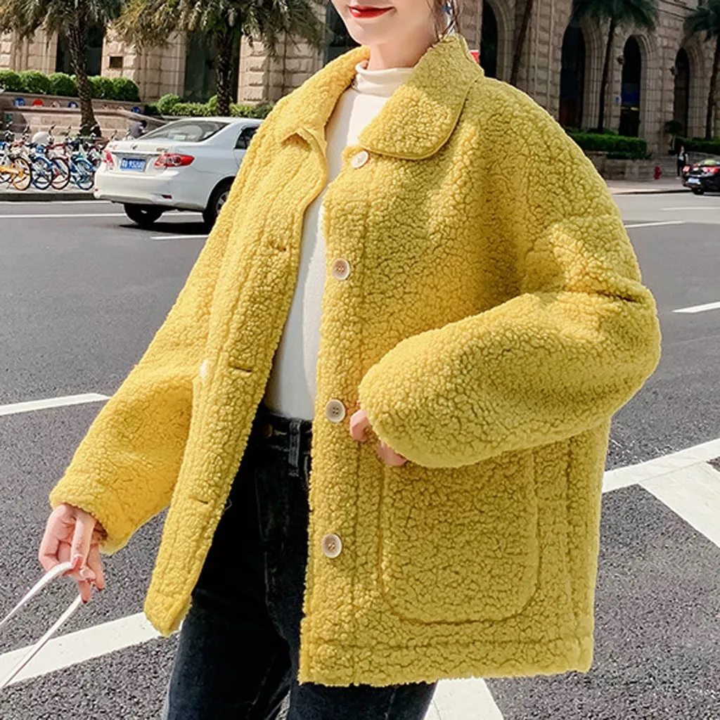 Women Winter Warm Solid Long Sleeve Turn Down Collar Coats Tops Blouse шуба дубленка женская fur coat Women