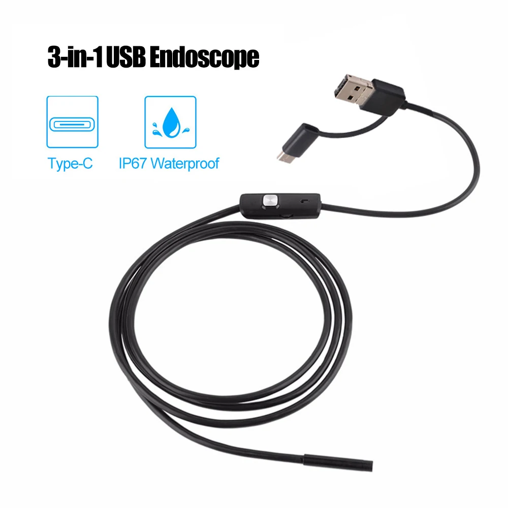 3-в-1 промышленный эндоскоп USB инспекциионный бороскоп Камера бороскоп инспекционная Камера Водонепроницаемый инспекции труб для Android