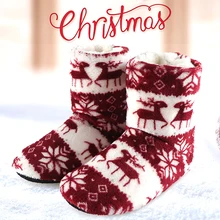 

Winter Floor Shoes Woman House Slippers Christmas Elk Indoor Socks Shoes Warm Fur Contton Slipper Plush Insole Anti-Skid Sole