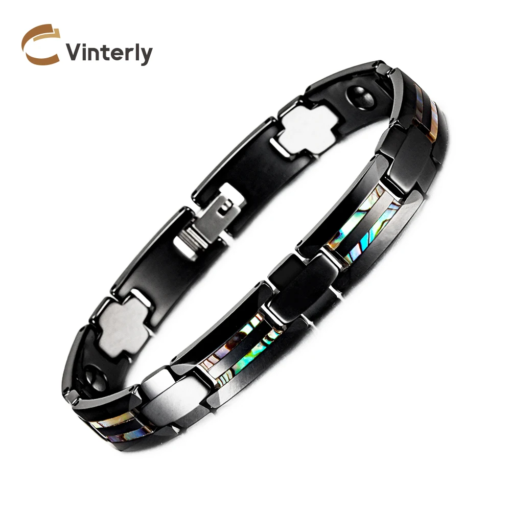 Anti-scratch Black Bracelets Homme Shell Health Energy Hematite Magnetic Jewelry Benefits Arthritis 10mm Ceramic Gift for Male