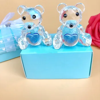

50PCS Choice Crystal Collection Blue Crystal Teddy Bear Figurines in Gift Box Baby Boy Shower Favors Newborn Baptism Christening