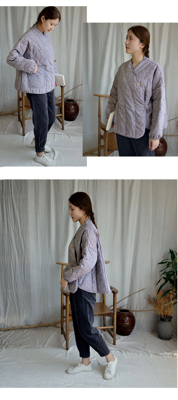 SCUWLINEN, женские зимние куртки, повседневные однотонные свободные короткие пальто с хлопковой подкладкой, винтажная верхняя одежда трапециевидной формы, парка S1007