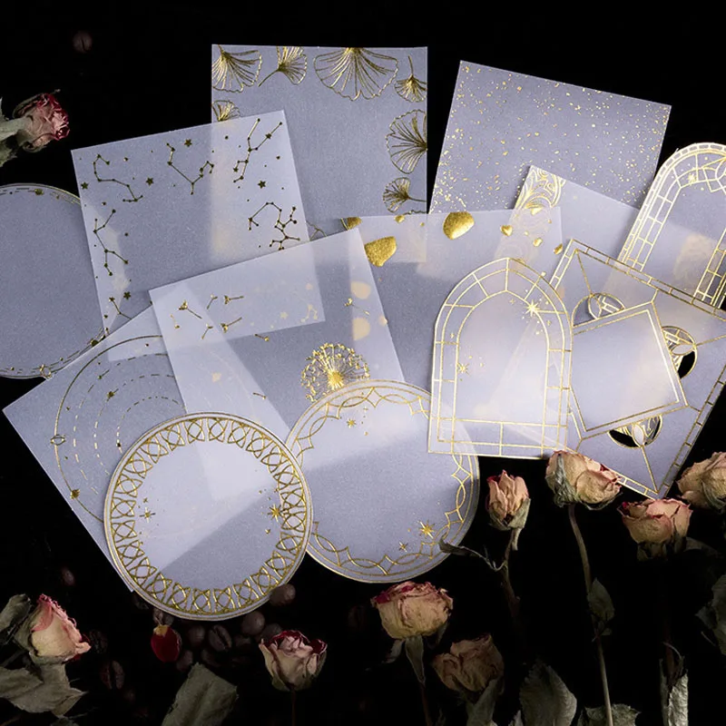 

30sheets Gold stamping translucent Memo Pad Bronzing Writing pad Stationery sticky note Message Note Paper Notepad Diary Planner