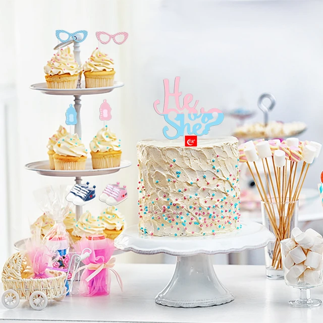Topo de bolo de aniversário feminino/feminino, rosa, azul, menino