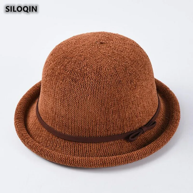 SILOQIN Панама женская Шапочка осенняя Новинка тренд Fedoras Шляпы для женщин Элегантные благородные модные украшения с бантом брендовая шляпа-ведро Chapeu
