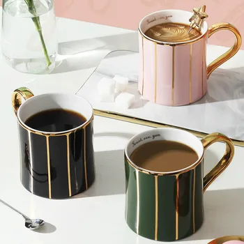 

Simple Coffee Mug with Handle Creative Reusable Office Insulated Coffee Mug Funny Gold Porcelain Tazze Wine Tumbler XX60CM