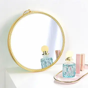 

1Pc Retro Metal Tieyi Jagged Edge Mirror Hanging Makeup Mirror (Golden)