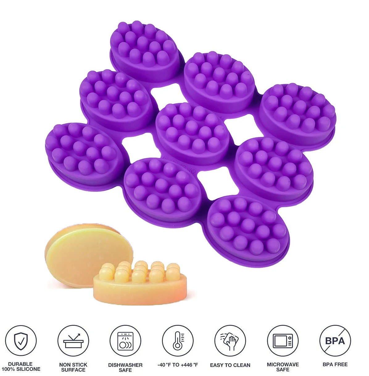 Silicone Molds for Soap Making 3D Handmade Silicon Soap Massage Therapy Bar Molding Tray Oval Shape Candle Mould DIY Resin Craft