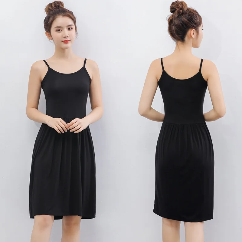 

WOMEN'S Dress Summer New Style 2019 Korean-style Modal Joint Strapped Dress Women's High-waisted Big Hemline Solid Color Base Sk