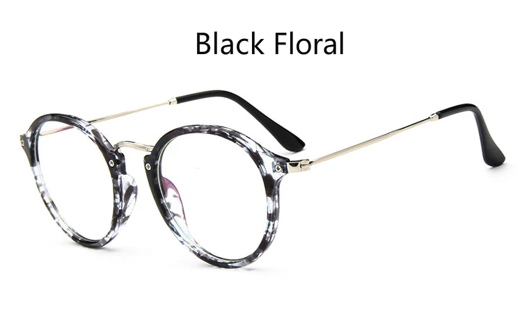 Black Floral Женские очки, оправа, прозрачные круглые очки, прозрачная оправа, очки для близорукости, мужские очки, Nerd, анти-голубые лучи, оптические оправы - Цвет оправы: Black Floral