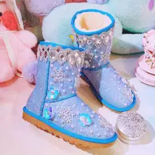 Женская обувь; женские ботинки; короткие зимние сапоги; Новинка года; сезон осень-зима; милые зимние сапоги на плоской подошве с блестками и снежинками; яркие цвета; X130