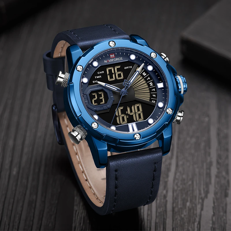 Роскошные мужские часы NAVIFORCE цифровые спортивные военные кварцевые наручные