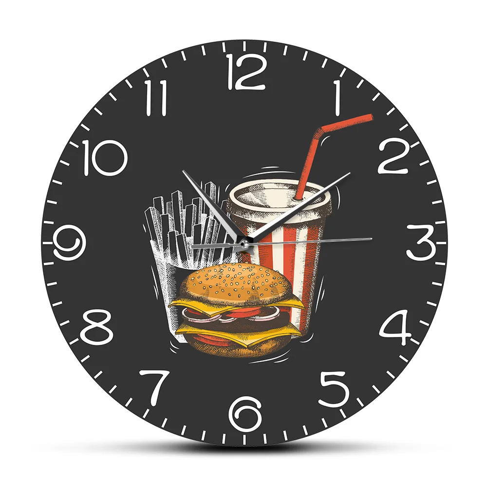 

Best Fast Food In Town Modern Wall Clock Hamburger French Fries Soda Traditional Taste Takeaway Fast Food Restaurant Wall Clock